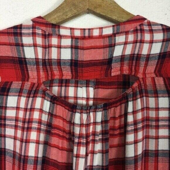 Altar’d State Red Plaid Button Front Peplum Flannel Shirt Long Sleeve Boho Small - Picture 5 of 6